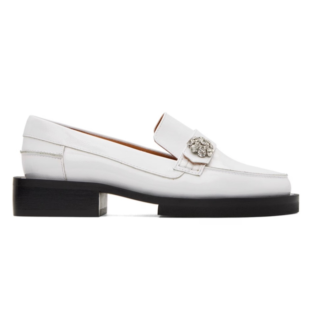GANNI white jewel loafers.